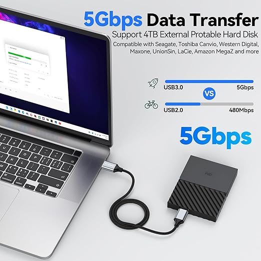 USB 3.0 Micro B Cable 1.5 FT, External Hard Drive Cable 5 Gbps High-Speed USB A to Micro B Hard Drive Cord Compatible for Seagate Xbox One Toshiba WD My Passport Elements SSD, Camera, Laptop