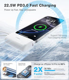 TORRAS iPhone 16 Portable Charger, 5000mAh 22.5W Power Bank with Built-in USB-C Cable, Fast Charge Battery Pack for iPhone 17/16/15, Galaxy S25, Google for Travel Outdoor Hiking Backup Battery, White