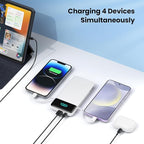 Portable Charger for iPhone,13800mAh Slim Power Bank with Built-in Cables & AC Wall Plug,All in One 4 Outputs USB C Fast Charging Battery Pack Travel Essential for iPhone 17/16/15/14,Android (White)