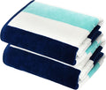 COTTON CRAFT Oversized Beach Towels - 2 Pack XXL 35x84 - The Big Kahuna 7 Foot Extra Large Beach Blanket Towel - Big & Tall - Huge 100% Cotton Velour Plush Soft Luxury Towel - Cabana Stripe Blue