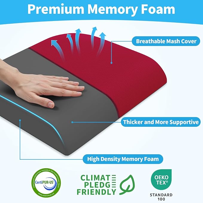 TranquilRelax XLarge Seat Cushion, Memory Foam Cushion for Long Sitting Hours on Office Chair, Home & Car, Non-Slip Chair Pad for Relieving Back & Sciatica & Hip & Coccyx Pain (Red)