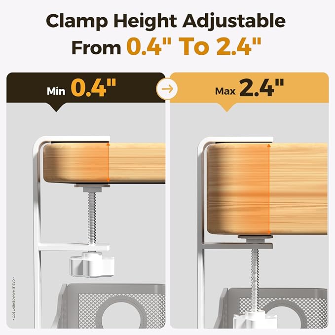 2 Pack Under Desk Cable Management Box White, Cinati 26.8" Wire Organizers No Drill, Cord Organization Tray with Clamp for Office, Home - No Damage to Desk