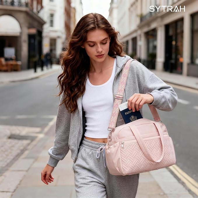 SYTRAH Gym Bag for Women, Lightweight Workout Duffle Bag with Shoe & Wet Separation for Gym, Yoga, Travel & Overnight, Stylish Sports Bag with Adjustable Shoulder Strap Pink