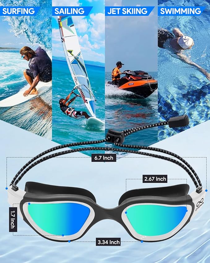 Swim Goggles, Polarized Adult Swimming Goggles Bungee Strap No Hair Pulling Anti-fog Pool Goggles for Men Women