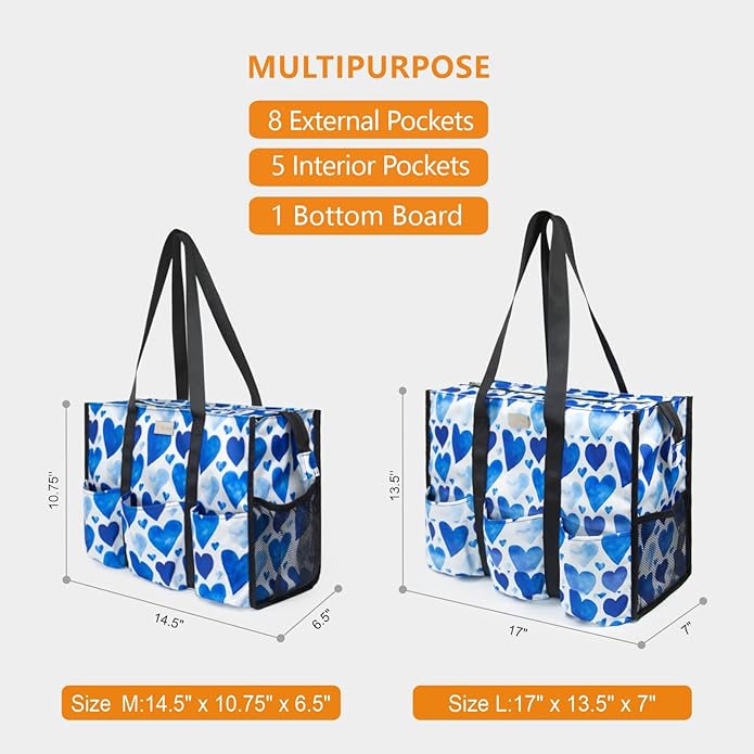 TOPDesign Utility Water Resistant Tote Bag with 13 Pockets, Top Zipper Closure & Thick Bottom Support, for Working Women