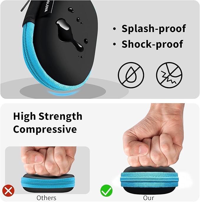 for Earbuds Carrying Case, Small Oval Storage Cases, Tech Pouch, Portable Storage Earbud Pouch Bag for Earbuds, in-Ear Headphones, Earphones, Headsets, Hearing Aids, USB Charging Cable, Blue