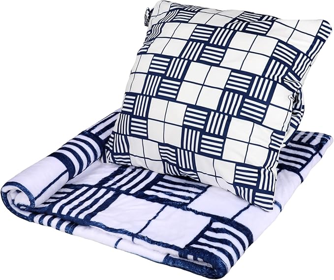 3 in 1 Travel Pillow Blanket Set with Removable Flannel Blanket Throw,Hand Warmer Pockets,Pillow (Color1, 60in*79in)