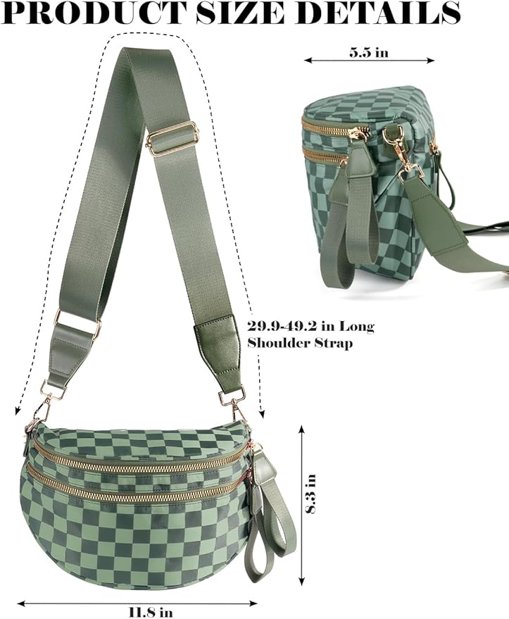 Black and White Checkered Crossbody Bag Bum Bag for Women,Spacious Checkered Purse Fanny Packs Belt Bag