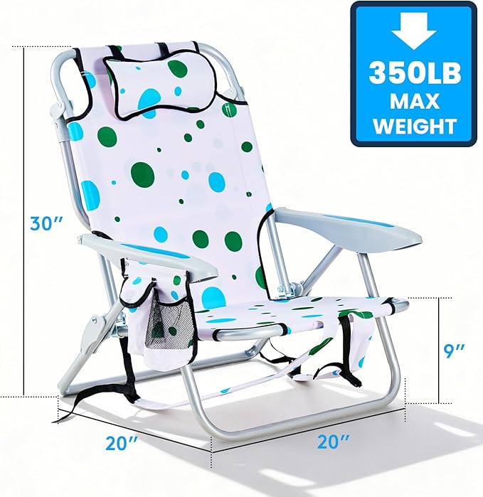 2 Pack Lightweight Portable Camping Beach Chair for Adults, Lay Flat Folding Beach Chairs with 5 Positions, Backpack Beach Chair with Towel Bar, Zipper Pouch, Cup Holder, Geometric Circle