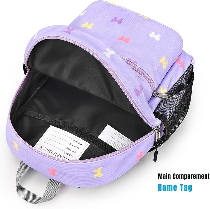 STEAMEDBUN Corduroy Toddler Backpack for Girls 2-4, Kids Preschool Backpack for Kindergarten - Purple Bow