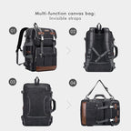 WITZMAN Canvas Travel Backpack for Men Large Laptop Backpack Fit 16 inch Carry-on Airline Approved Convertible Shoulder Rucksack(A6617-3 Black)
