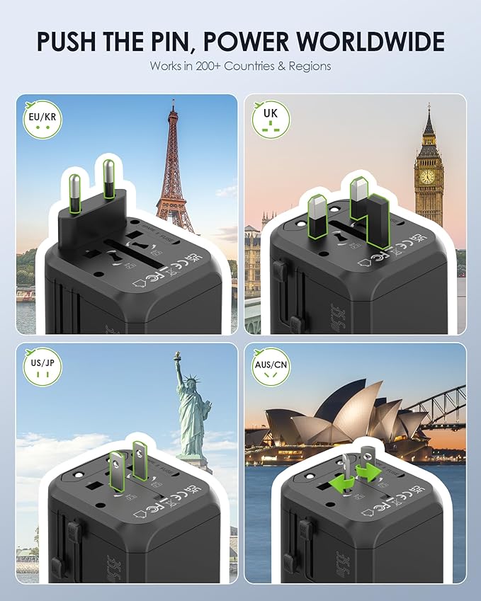 EPICKA 35W Universal Travel Adapter with 2 AC Outlet, European Travel Plug Adapter with PD Fast Charging, 6-Port (2 AC/2 USB-C/3 USB-A) International Power Adapter - Travel Essentials (TA-205, Black)