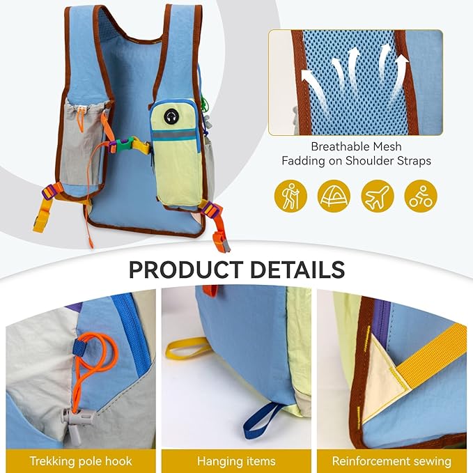 Small Hiking Backpack Travel Daypack 15L Colorful Lightweight Packable Foldable Casual Backpack for Women Men