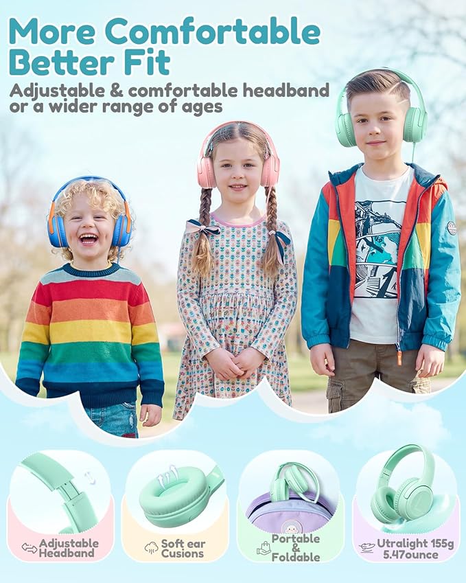 awatrue USB-C Kids Headphones with Mic - 85/94dB Volume Limiter, Foldable Wired Toddler Headphones for Boys & Girls, Over-Ear Type-C Kid Headphones for School, Travel, lPad, Tablet & Smartphones