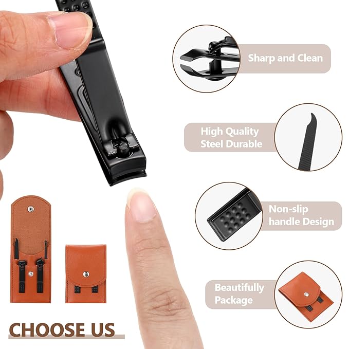 Geosar 50 Set Travel Manicure Kit Bulk Professional Nail Clippers Pedicure Nail Care Tools Grooming Stainless Steel Set with Portable Travel Case, Gift for Christmas Men Women(Brown)