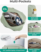 BAGSMART Gym Bag for Women, Carry on Travel Duffel Bag, Water-resistant Weekender with Shoe Compartment for Gym Travel Work, Green, Medium
