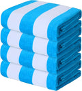 Exclusivo Mezcla 4 Pack Cotton Large 30x60 Inches Soft Cabana Stripe Thick Beach Towel, Super Absorbent Travel Bath Pool Towel (Sky Blue)