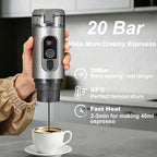 Portable Electric Espresso Machine Self-Heating Travel Coffee Maker 2-in-1 Compatible with Ground Coffee & NS Capsules for Camping, RV, Car, Hiking & Office, Gray