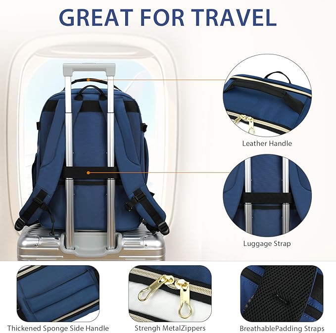 KROSER Laptop Backpack Large Computer Backpack Fits up to 17 Inch Laptop Water-Repellent 40L Travel Backpack Casual Daypack for Business/College/Women/Men-Beige/Haze Blue/Black
