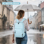 Waterproof Laptop Backpack for Men & Women, Flight Approved Anti-Theft Daypack with 15.6-inch Laptop Sleeve (Light Blue)