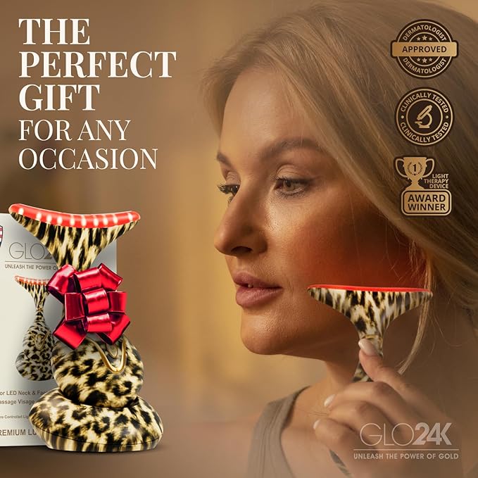 GLO24K 7 Color Beauty Device – Triple LED Action & Vibration Technology Facial and Neck Massager (Cheetah, 1 Pack)