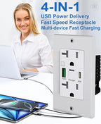 PD USB Outlet with Light,20W Power Delivery USB Receptacle with Night Light, 20A Tamper-Resistant Wall Outlet, Fast Charging Type A & USB-C Charger for Smartphones, Laptops, Tablets (1, White)