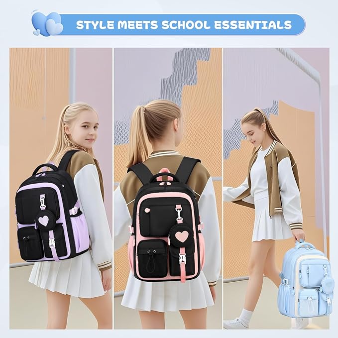 MOONBABY Girls Backpack, Kids Backpack for Girls, School bag for Primary Elementary Teenage, Middle School Students Bookbag