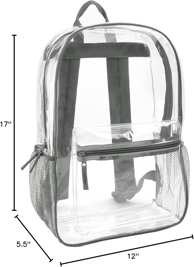 Trail maker Clear Backpack Heavy Duty with Padded Straps, Side Pockets for Kids, Boys, Girls, School, Stadium Approved Events