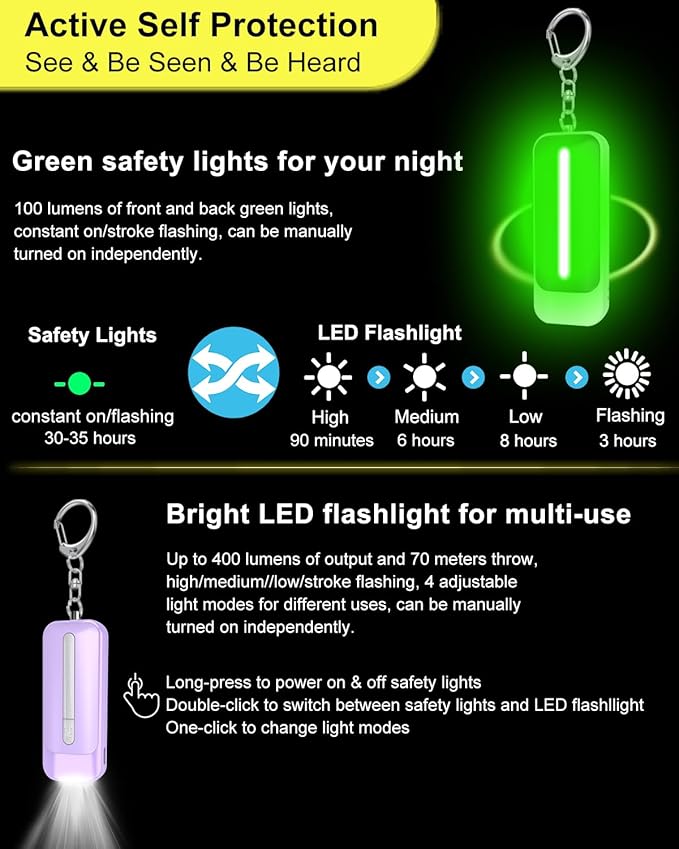 Personal Alarm for Women, Rechargeable with Safety Lights & Low Battery Notice, 130dB Siren with LED Flashlight Strobe Light for Emergency, Dual Light Sources Safety Keychain
