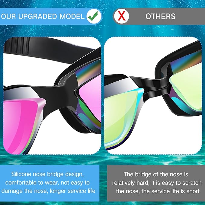 Flutesan 6 Pack Swim Goggles for Adult Anti Fog Swimming Glasses with Ear Plugs Nose Clip No Leaking Full Protection Goggles