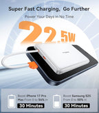 TORRAS Power Bank with Built-in USB-C Cable (No-Wireless), Ultra-Slim 10,000mAh Portable Charger USB C, 22.5W Fast Charging Battery Pack for iPhone 17/16/15 Series, Phone air, Galaxy, Pixel, White