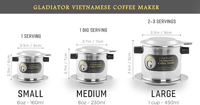 Vietnamese Coffee Maker Filter Set | French Press Style Coffee Filters | Pour Over Coffee Dripper | Portable Coffee Makers | Reusable Coffee Press (Large 15oz) (1)