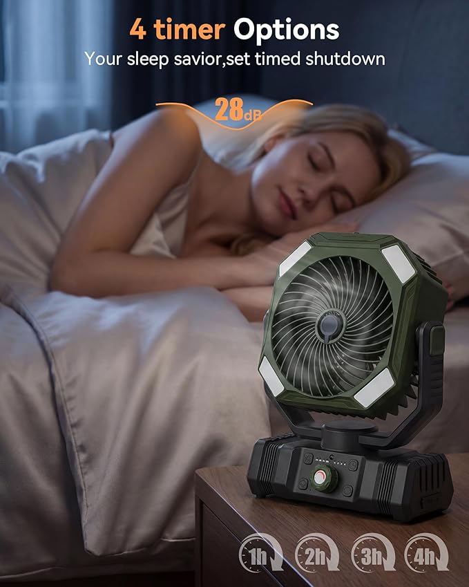 USONE Misting Fan, Portable Camping Fan Rechargeable, 20000mAh Battery Powered Fan for Camping with Light, Remote & Timer, Hanging Tent Fan with Hook for Outdoor fishing, Travel, Work,Olive Green