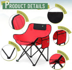 2 Pack Compact Camping Chairs Portable Folding for Outside with Carry Bag Lightweight Moon Chairs for Travel Picnic Hiking Beach Fishing, 600D Oxford, Supports 330lbs(Red, Black)