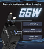 Retractable Car Charger, 4 in 1 Retractable Phone Charger with 66W Fast Charging, 2 Retractable Cables and 2 USB-C USB-A Port Compatible with iPhone 16/15/14/13/12/11,Samsung, Galaxy,Pixel (Black)
