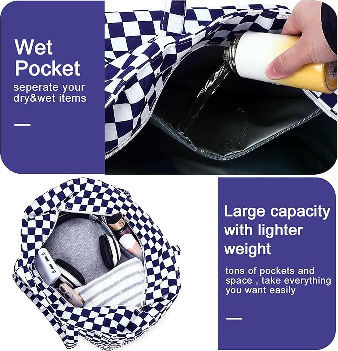 Bluboon Waterproof Beach Tote Pool Bags for Women Ladies Extra Large Carry On Bag With Wet Compartment for Weekender Travel