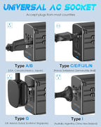 Universal Travel Adapter, 6.0A 30W 5 USB C/A Ports + 2500W AC Outlets, International Power Adapter for All USB Devices, Multi Plugs 110V 220V A/C, European Travel Plug Adapter for 200+ Countries