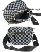 Black and White Checkered Crossbody Bag Bum Bag for Women,Spacious Checkered Purse Fanny Packs Belt Bag