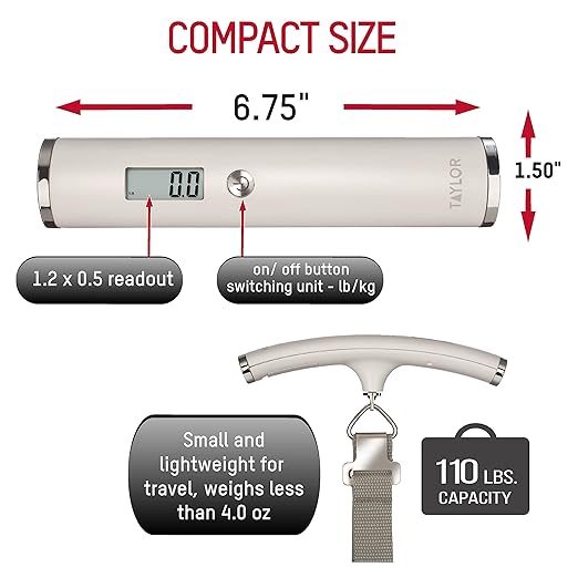 Taylor Ultra Light Digital Luggage Scale, White, Universal