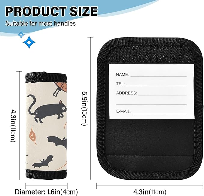 Cat and Skulls Luggage Handle Wrap for Suitcase Luggage Tags Handle Covers Identifiers Soft Decorations Travel Accessories 2 Pack