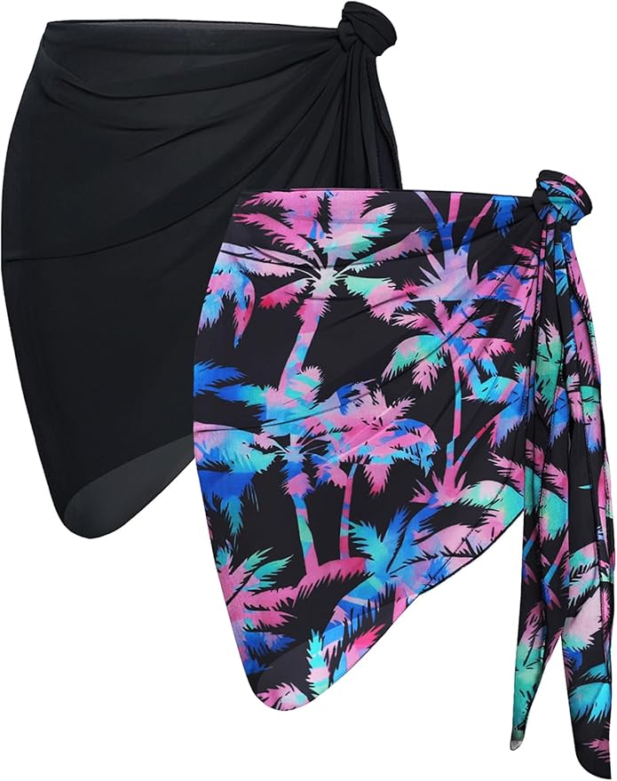 CHICGAL 2 Pieces Women Beach Sarong Bathing Suit Wrap Skirt Sheer Bikini Swimsuit Cover Ups for Swimwear
