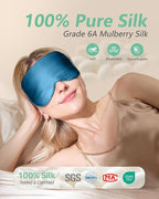 BeeVines 100% Real Mulberry Silk 2 Pack Sleep Mask, Pure Silk Eye Masks with Adjustable Strap for Sleeping, 100% Block Light Eye Shade Cover, Reduces Puffy Eyes Traveling Gifts(Black & Peacock Blue)