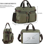 CROCOD 3 In 1 Canvas Convertible Laptop Bag for Men Women, 17.3 inch Laptop Messenger Bag Work Briefcase, Computer Shoulder Bag for Travel Business Office (Green, 17.3 Inch)