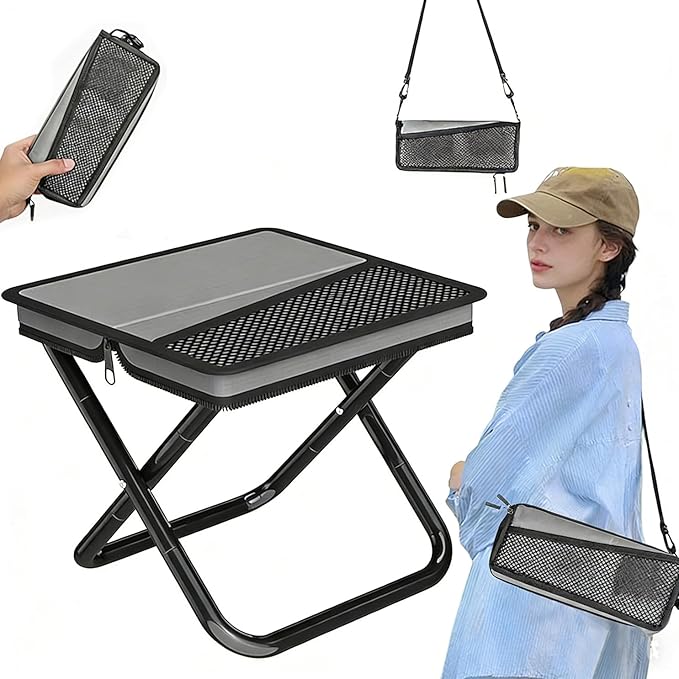 Camping Stool Pocket Chair, Lightweight Portable Stool with Shoulder Strap, Capacity 220lbs for Adults Outdoor Hiking Fishing Travel-Medium Grey