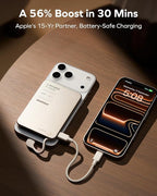 MOMAX 0.3" Slim Portable Charger with Built in Cable USB C Battery Pack (No Wireless) 5000mAh, PD 20W Fast Charging Power Bank for iPhone 17/16/15, Samsung Galaxy, Google Pixel, Android, iPad, AirPods