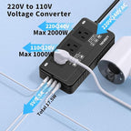 2000W Voltage Converter US to Europe for Hair Dryers, 7-in-1 220V to 110V Converter for European Travel with 3 AC/2 USBA/2 USBC Ports, Universal Power Converter Adapter Combo with EU/UK/IT/AU