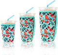KJQJLY 3 Pack Reusable Iced Coffee Sleeves for Iced Coffee Cups or Drinks Reusable Neoprene Insulated Sleeves for Hot and Cold Drinks from Starbucks, Dunkin, And More (Bird)