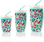 KJQJLY 3 Pack Reusable Iced Coffee Sleeves for Iced Coffee Cups or Drinks Reusable Neoprene Insulated Sleeves for Hot and Cold Drinks from Starbucks, Dunkin, And More (Bird)