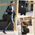 RAINSMORE Mens Messenger Bag 17-17.3 Inch Vintage Canvas Briefcase Water-resistant Large Computer Laptop Bag Rugged Satchel Shoulder Bag for Work Travel, Bookbag for College