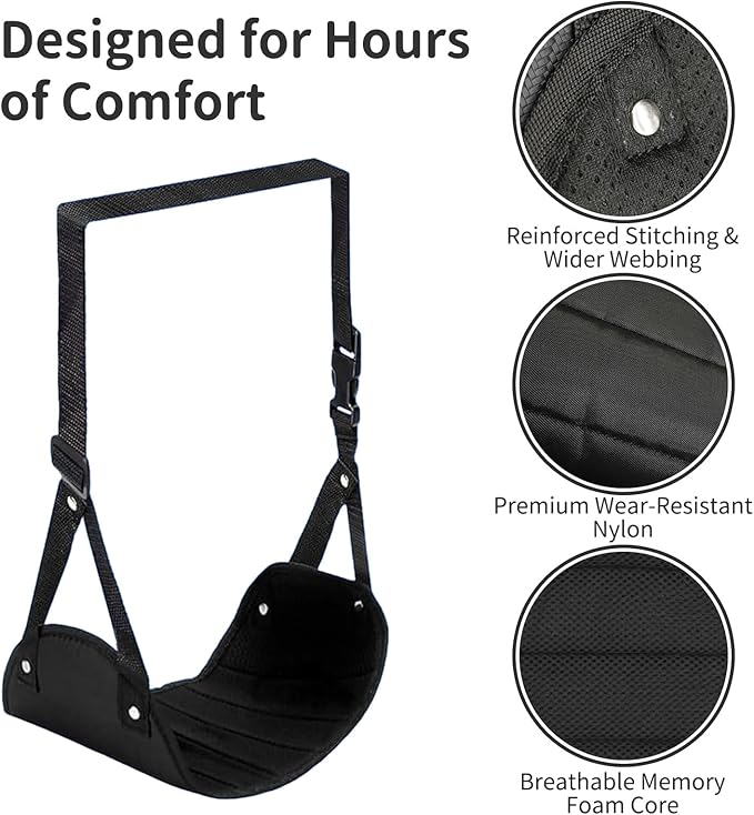 Airplane Foot Hammock for Flight, Adjustable Foot Rest Under Desk, Portable Wide Foot Support for Long Trips & Office, Travel Essentials, Best Airplane Gadgets & Travel Gifts (2 PC)